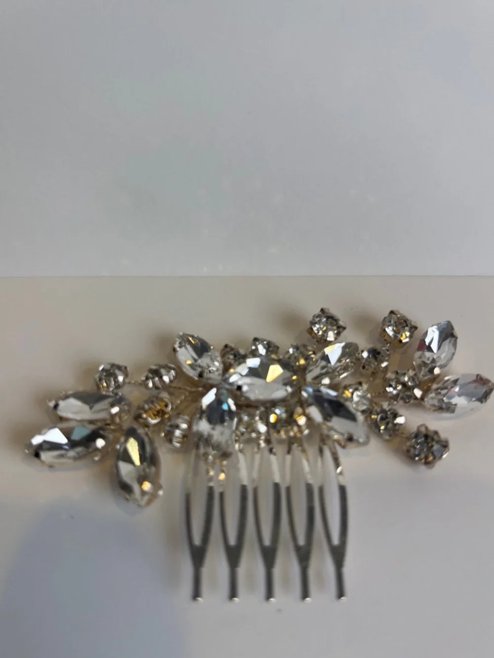 Vintage Silver Rhinestone Bridal Hair Comb - Crystal Leaf Wedding Headpiece